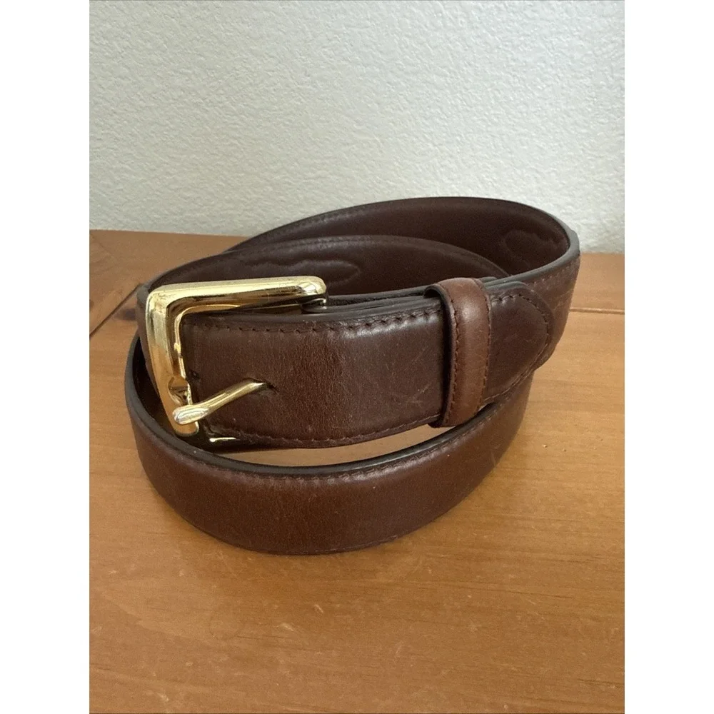 Vintage DDD 3D Men's Western Belt Brown Genuine Leather Gold Tone Buckle Size-34